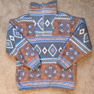 Vintage 90s Blue, Rust, & White Aztec Patterned Quarter Zip Fleece by Nuggets